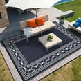 thumbnail image 2 of HOMERRY Geometric Border Outdoor Rug Straw Plastic Area Rug for Balcony Pool RV Waterproof Reversible Carpet, Navy, 8'x 10', 2 of 6