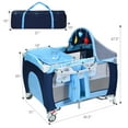 thumbnail image 3 of Costway Foldable Baby Crib Playpen Travel Infant Flat Bassinet Bed Mosquito Net Music with Bag Blue, 3 of 12