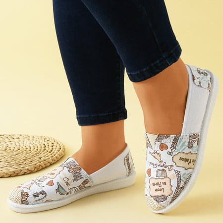 

Miayilima Pink 38 Sandals Women Slip On Shallow Mouth Simple Single Shoes Casual Shoes Work Shoes Canvas Cartoon Print Slip On Shoes