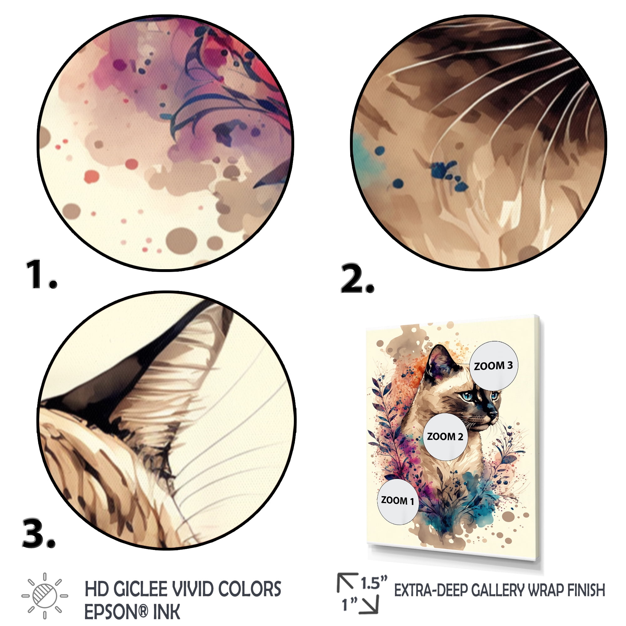 Designart Cute Siamese Floral Art III Canvas Wall Art