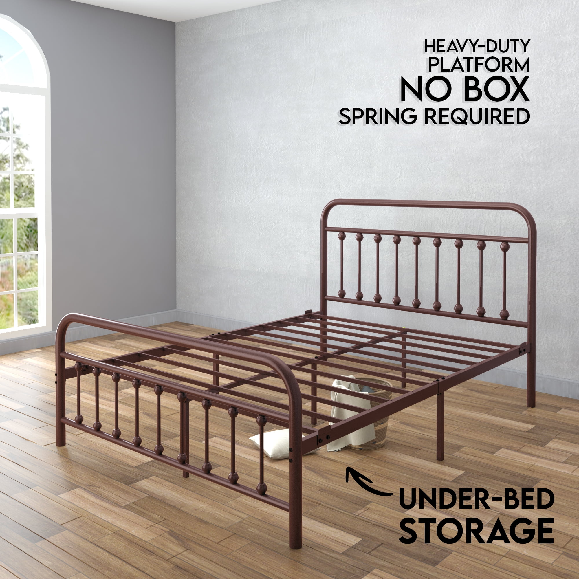 Golden Gate Beds Vintage Wrought Iron BedFrame with Classic Metal Platform Base, Headboard and Footboard, No Box Spring Needed, Easy Assembly, Mattress Base , Noise-Free, Sleek Brown Finish,Full Size