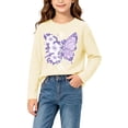 thumbnail image 4 of fnnxnal Girls Long Sleeve Cotton Tee, Beige Butterfly Floral Print Crew Neck T-Shirt, Casual Top for Girls 2-13 Years,Size 2-3 T, 4 of 7