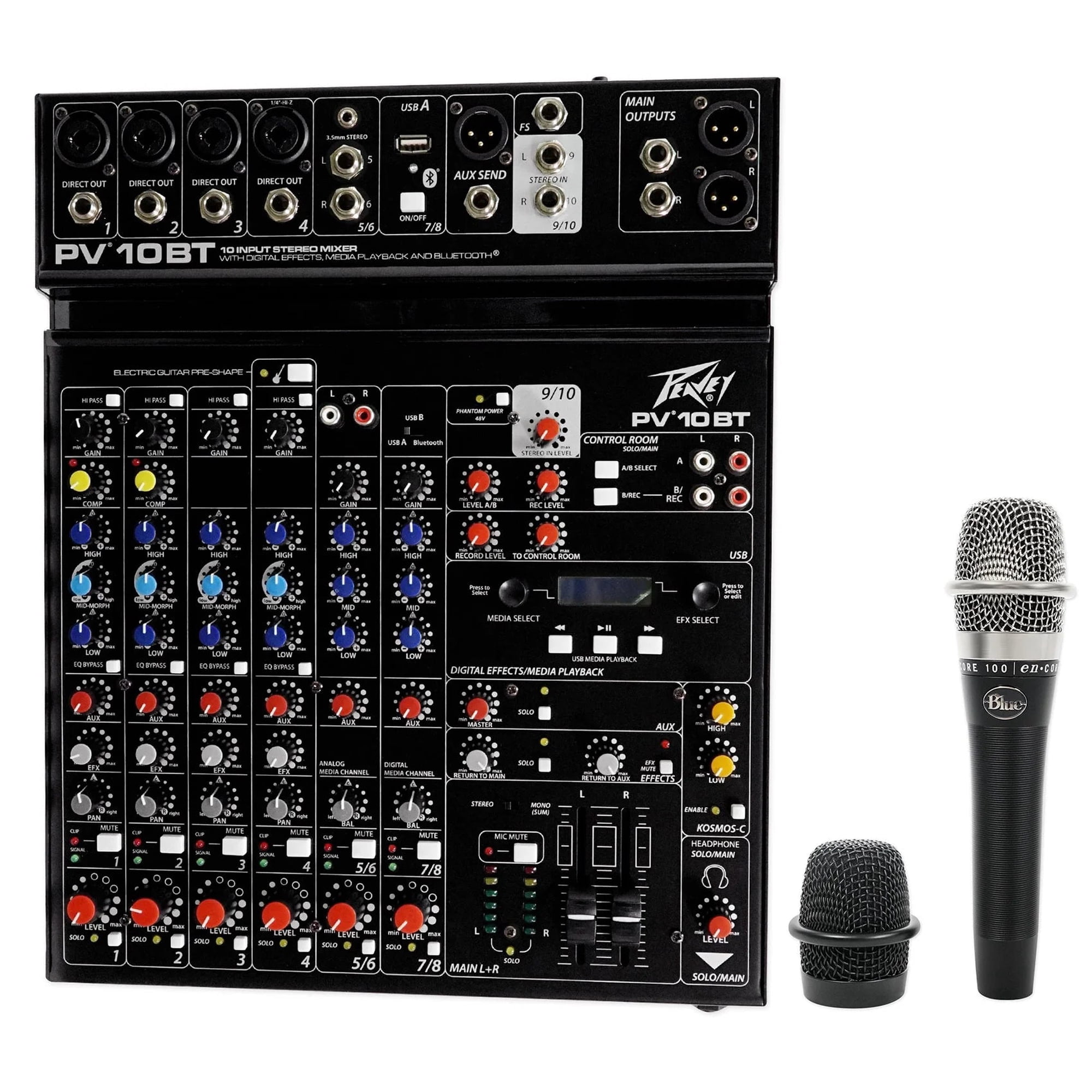 Peavey PV 10 AT 10 Channel Compact Mixing Mixer Console with Bluetooth Auto-Tune pitch correction + Blue Mic