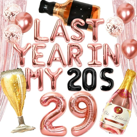 29th Birthday Party Decoration Set - Rose Gold Luxury "LAST YEAR IN MY 20S" Theme Balloon Background Decorations