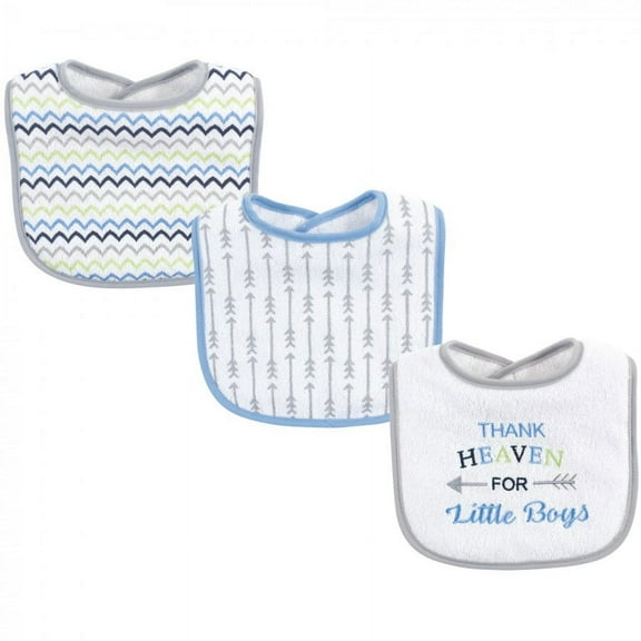 Luvable Friends Baby Boy Cotton Drooler Bibs with Fiber Filling 3pk, Boy Thank Heaven, One Size