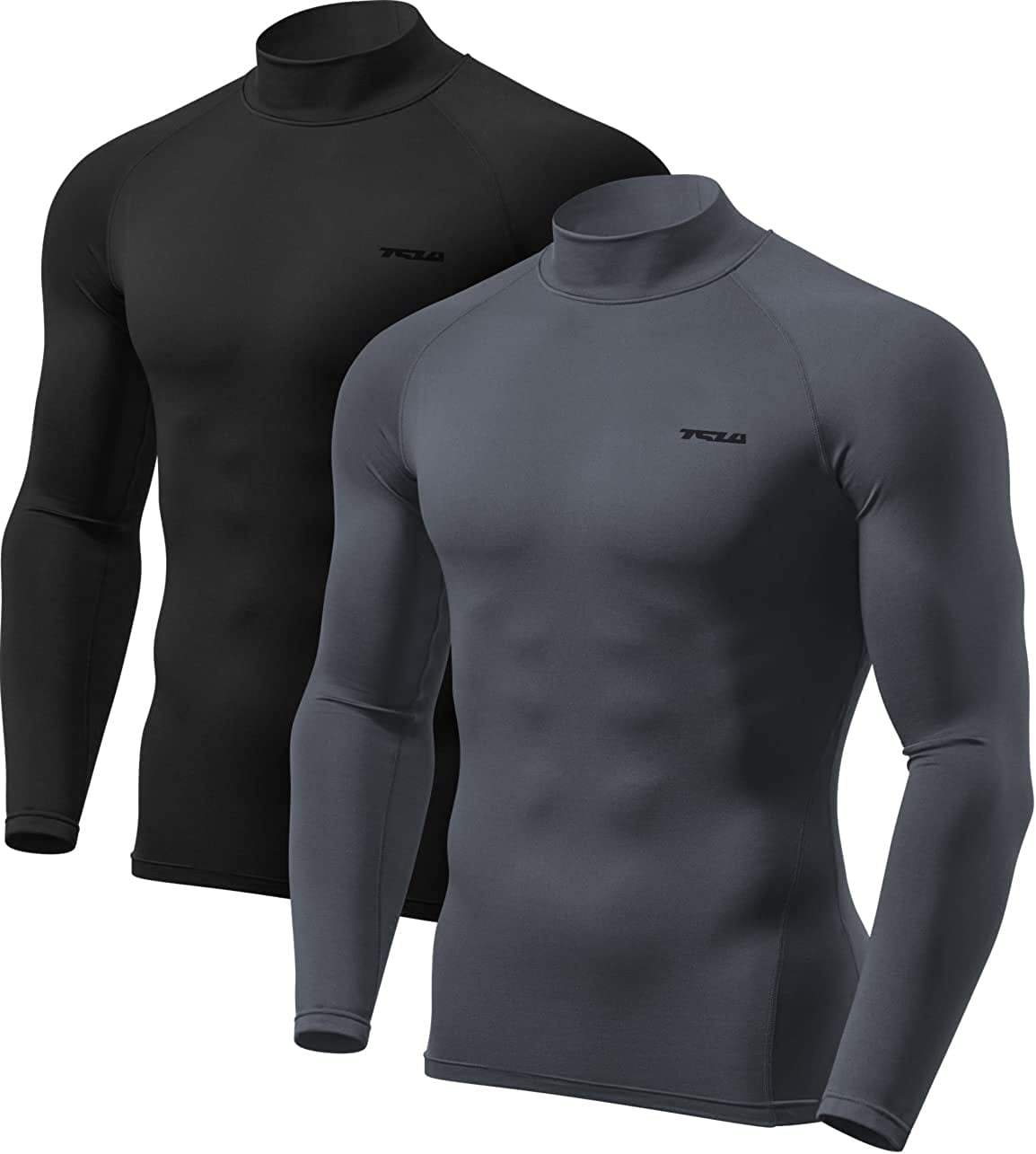 TSLA 1 or 2 Pack Men's Thermal Long Sleeve Compression Shirts, Mock