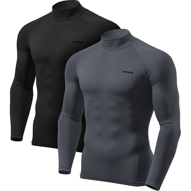TSLA 1 or 2 Pack Men's Thermal Long Sleeve Compression Shirts, Mock