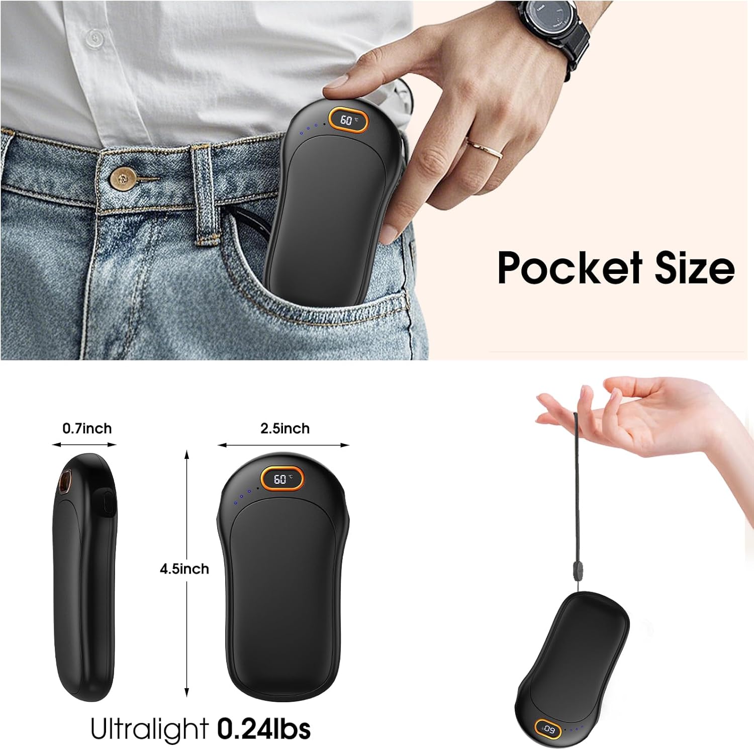 Rechargeable Hand Warmers, 2 in 1 Magnetic Reusable Pocket Heater, 10000mAh Hand Warmers Rechargeable with LED Display for Outdoor Camping Hunting Golf Women Men Gifts
