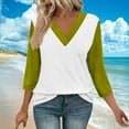 thumbnail image 2 of Timegard 3/4 Length Sleeve Tops for Women V Neck Color Block Drop Shoulder Casual Comfy Blouse Tops, 2 of 5