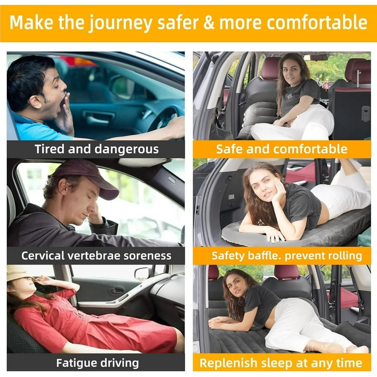 Car Camping Mattress, Portable Travel Sleeping Bed Inflatable Mattress - Air Bed for Car Universal SUV with Two Air Pillows, Black