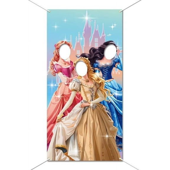 Princess Party Photo Decor Large Fabric Cartoon Princess Backdrop Photo Door Banner Princess Face Photography Polyester Banner Background for Cartoon Princess Birthday Party 70.87x35.43 Inch colorful