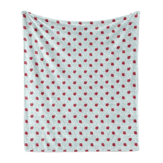 Floral Soft Flannel Fleece Throw Blanket, Winter Blooms on Icy Wheat Field Foliage Seasonal Flourishing Theme, Cozy Plush for Indoor and Outdoor Use, 60" x 80", Pale Blue Ruby and White, by Ambesonne