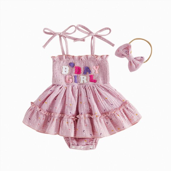 Duqingm Baby Girl First Birthday Outfit Smocked Bubble Romper Dress Jumpsuit Bodysuit Cute Summer Clothes Purple,12-18 Months