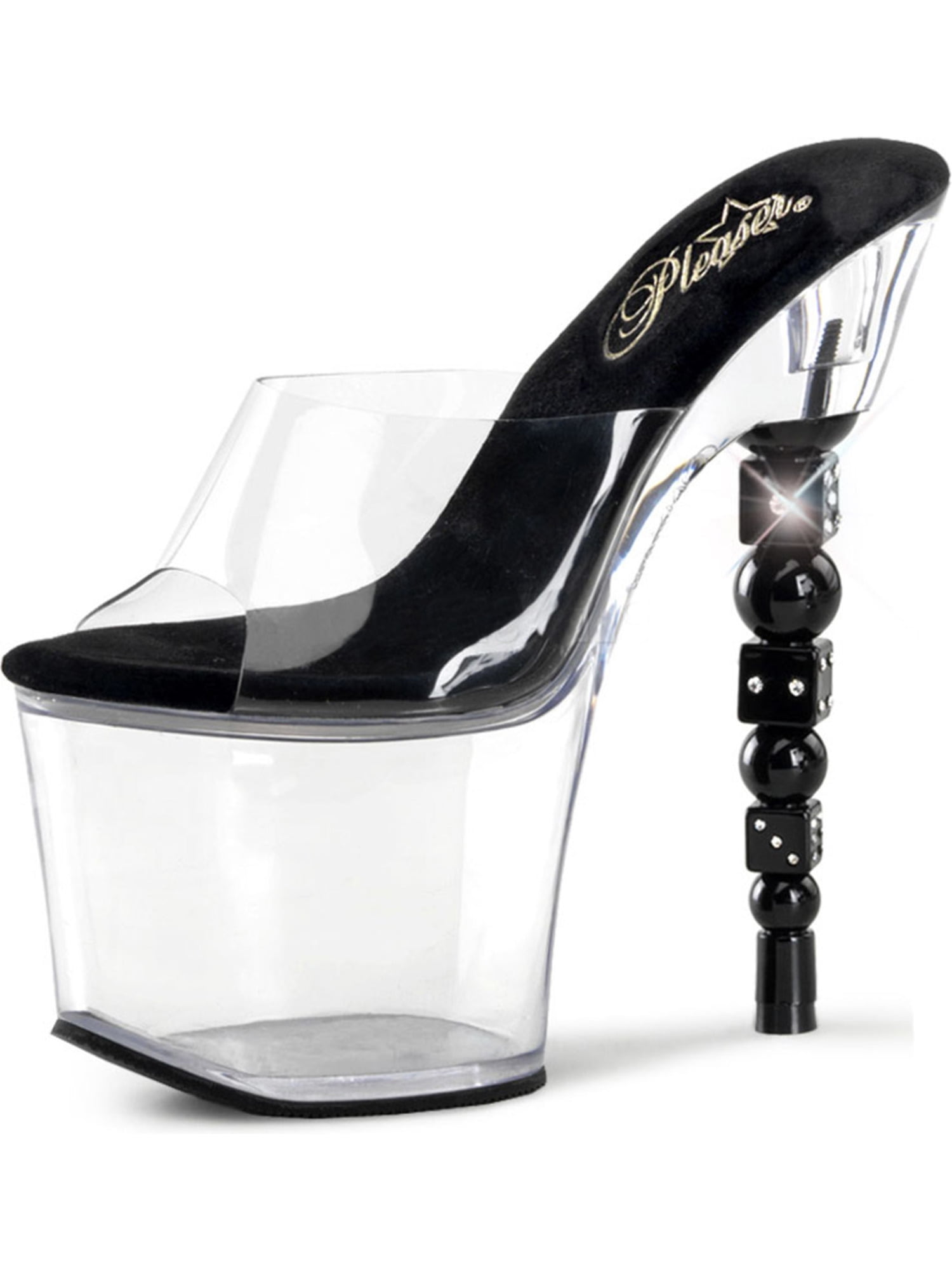 SummitFashions - Clear Platform Slide Sandals with Black Dice Shaped 7 Inch Heels - Walmart.com 