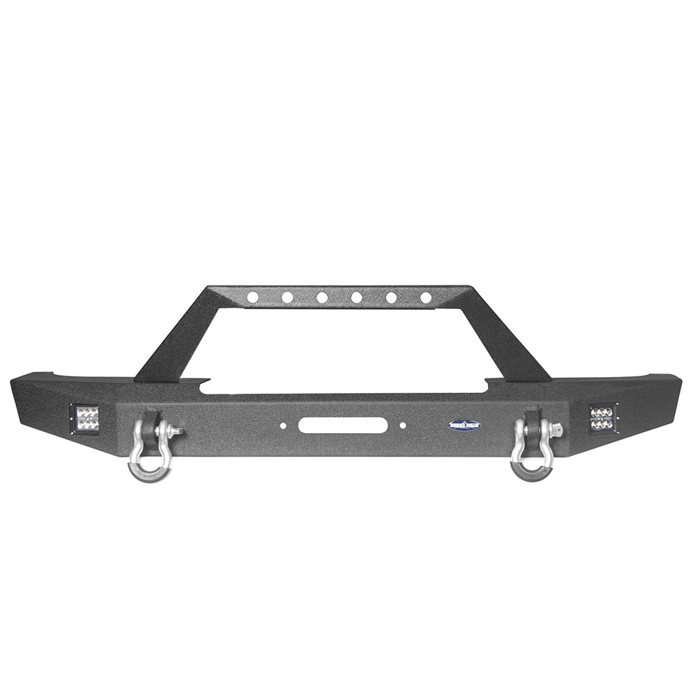 Hooke Road Fit Jeep Cherokee XJ 1984-2001 Steel Front Bumper W/ LED Spotlights & Winch Plate