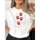thumbnail image 1 of Camiseta blanca informal para mujer con diseño de corazón y huella de pata azul. Cuello redondo, manga corta, cómoda mezcla de algodón, ideal para uso diario. Camiseta de moda. Tejido de punto., 1 of 6