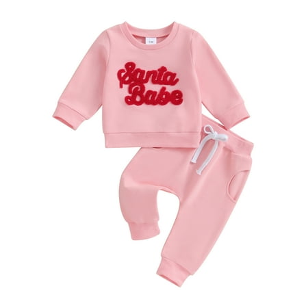 

Mioliknya Girl Long Sleeve Letter Embroidery Pullover Pink Drawstring Pants Sets