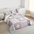 thumbnail image 3 of Feelyou Girly Grey Pink Plaid Full Size Comforter Sets, Fashion Polka Dots Bedding Comforter Set, Cartoon Patchwork Reversible Bedding Sets, Breathable Home Decor, 3-Piece, 3 of 8