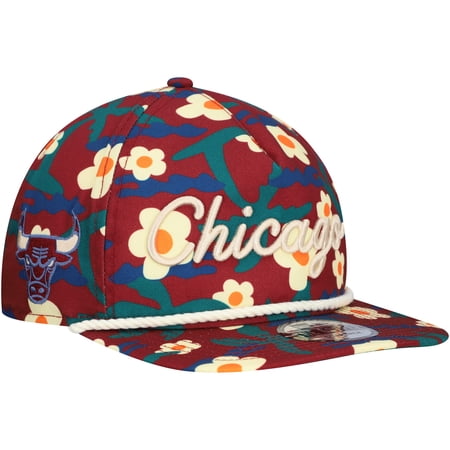 Men s New Era Crimson Chicago Bulls Vacation Floral Golfer Snapback Hat
