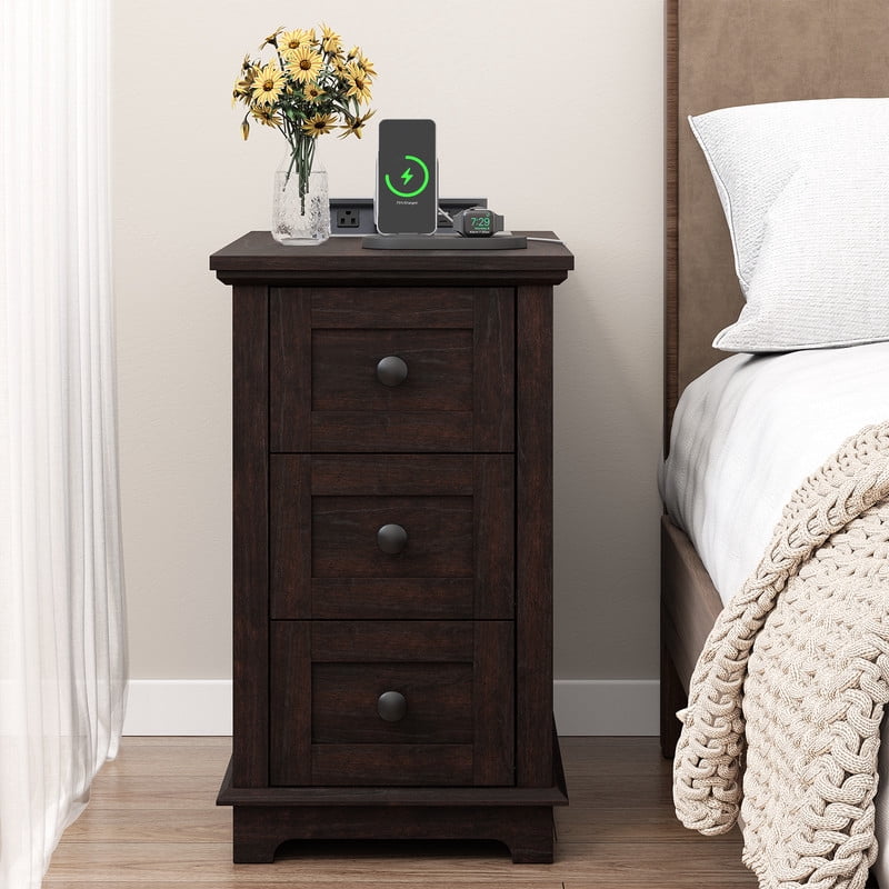 PLAMLE End Table with 3 Drawers for Living Room,Nightstand Sofa Side Table with Charging Station,End Table.