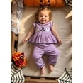 thumbnail image 6 of RUINIXCW Toddler Baby Girl Halloween Outfit Infant Baby Girls Summer Fall Clothes Pumpkin Ghost Ruffled Sleeveless Plaid Babydoll Shirt Tops and Pants Set, 6 of 9