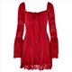 thumbnail image 1 of Vestido Mini de Mujer 2025 con Escote Cuadrado y Larga, Corte A, Corto. Rojo M, 1 of 8