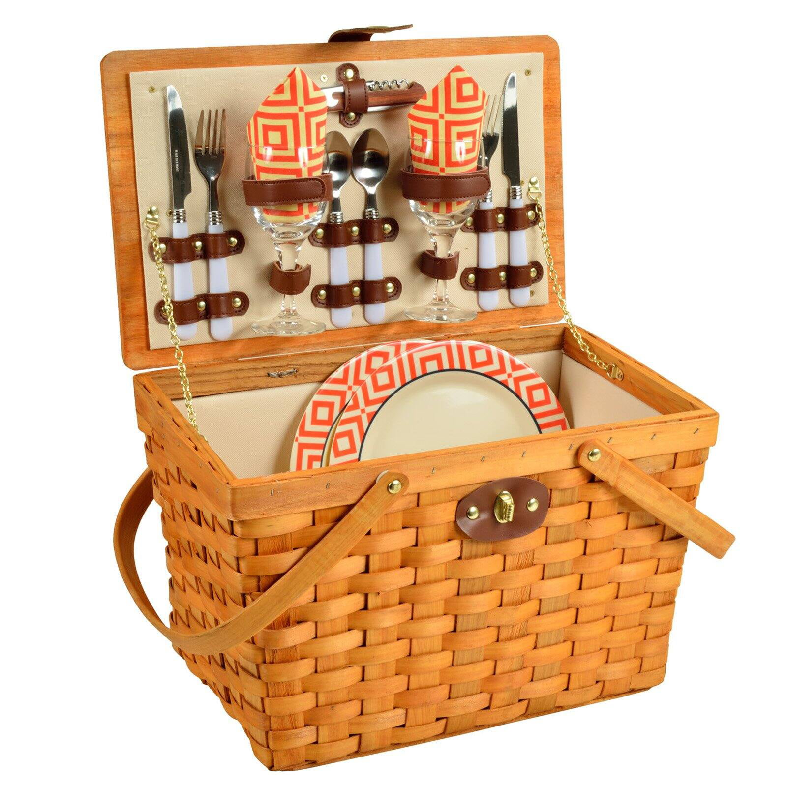 Picnic at Ascot 716H-AG Frisco Traditional American Style Picnic Basket with Service for 2 Blue Stripe 