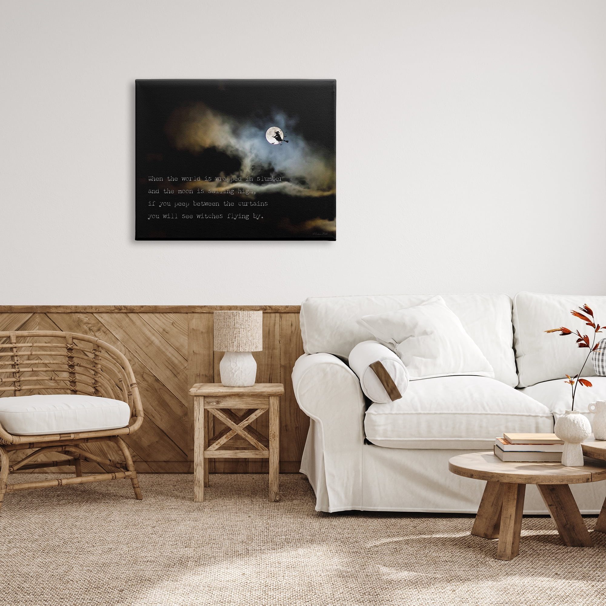 Stupell Industries Witch Flying By Moon Holiday Painting Gallery Wrapped Canvas Print Wall Art, 40 x 30