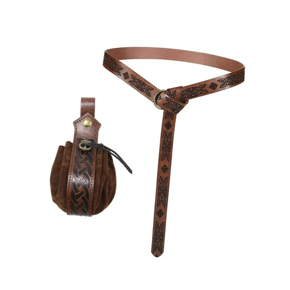 Classic Medieval Knight PU Leather Belt with Belt Pouch for Kids Boys Adults