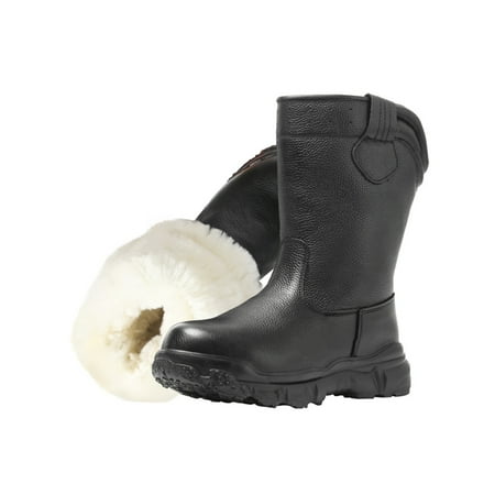 

Difumos Men Warm Shoes Mid Calf Winter Boot Faux Fur Snow Boots Walking Casual Non-Slip Slip On Black 7.5