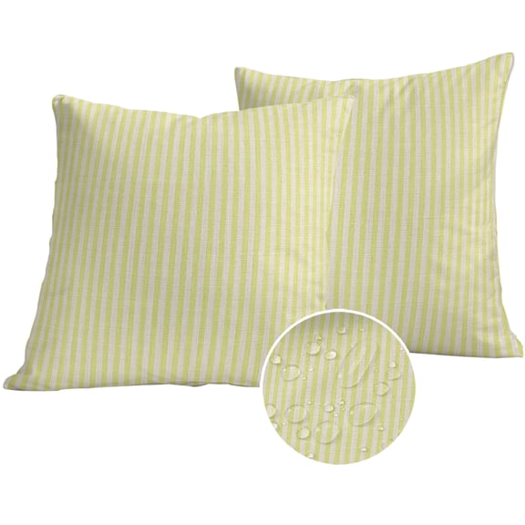 Yellow Striped Outdoor Pillow Covers 18x18 Set of 2,Waterproof Patio Throw Pillowcase Protectors,Modern Simple Farmhouse Beige Vintage Decorative Pillow Shams Cushion Covers for Seat Bed Couch Sofa