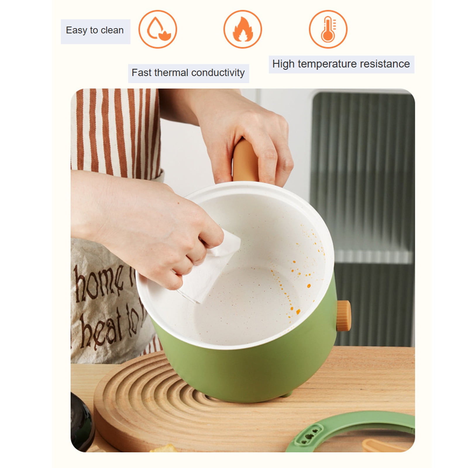 SAVALETOR 1.8L Electric Cooking Pot Non-Stick Electric Hot Pot with Steam Rack 2 Power Levels