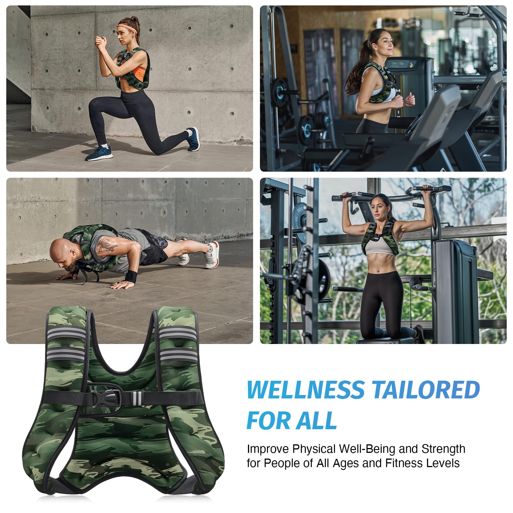Weighted Vest 6-30lb with Reflective Stripe for Workout Running Fitness Strength Training