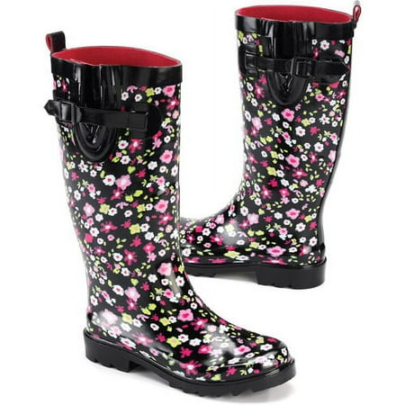 Women's Floral Buckle Rain Boots