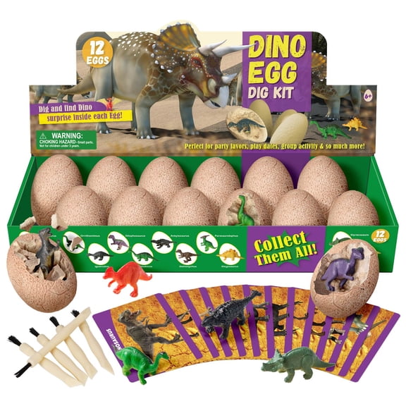 Piano Potato 12 Unique Dino Egg Dig Kit,  Dinosaur Eggs Excavation Sets,  Dinosaur Toys for Kids, Party Archaeology Paleontology Educational Science STEM Gift for Age 6  Boys and Girls