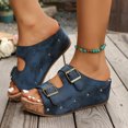 thumbnail image 2 of GHIIYER Womens Sandals Double Buckle Studded Cork Wedge Mules Open Toe Platform Heels Retro Summer Shoes for Daily, 2 of 9