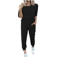 thumbnail image 2 of Pavied Two Piece Sets,Lounge Sets,Women's Two Outfit Short Sleeve Pullover With Drawstring Long Pants Tracksuit Jogger Set,Matching Sets,Womens Sweatshirt,Tracksuit for Women,Fall Outfits,Black 3XL, 2 of 7