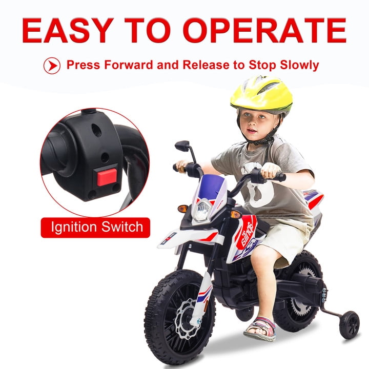 Teyrjy 12v Electric Dirt Bike Motorcycle For Kids Licensed Aprilia Powered Ride On Toys Car With 2 Training Wheels Led Light Mp3 Player Age For 3