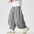 thumbnail image 2 of Men's Casual Summer Wide Leg Pants Breathable Comfortable Outdoor Beach Daily Wear Loose Fit Split Hem Lightweight Men's Pants Stretch Waist Big and Tall Summer, 2 of 6