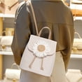 thumbnail image 1 of Women Straw Woven Bucket Backpack Summer Beach Female Flower Leather Splicing, 1 of 7