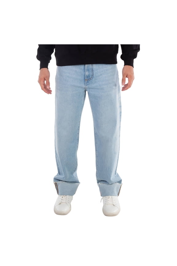 Relaxed Laser Cotton Denim Logo Trousers, Waist Size 31"