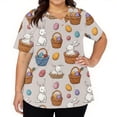 thumbnail image 3 of Iaqnaocc Easter Scrubs for Women Plus Size Easter Egg Print Nurse Working Uniforms Fashion V-Neck Side Slits Scrub Shirt Party Short Sleeve Tees Blouse with Pockets Khaki M, 3 of 5