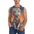thumbnail image 2 of Fotbe Men's Starry Sky Cute Horse Print Men's Sleeveless Muscle Tank Tops Casual T-Shirts for Gym Workout Beach-Small, 2 of 8