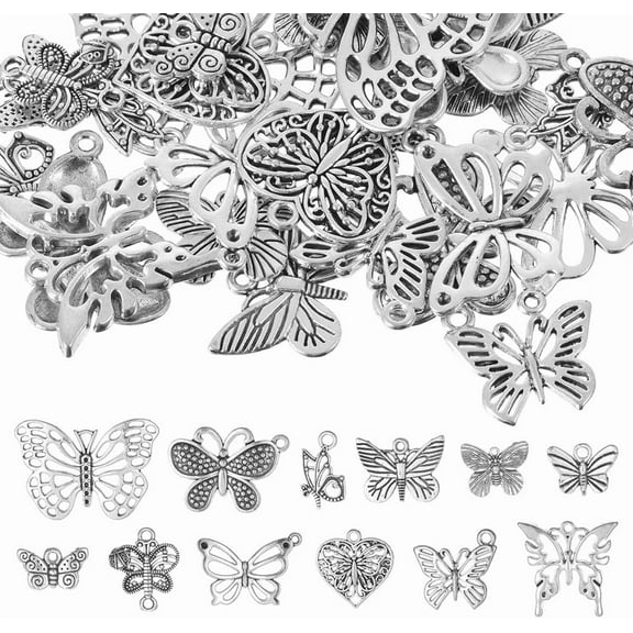 1 box 1 box 72pcs 12 styles Butterfly Charms Butterflies Charms Insect Charms Bulk Hollow Spring Love Charms Animal Lukcy Charm for Jewelry Making Charms DIY Earrings Bracelet Necklace Crafts Alloy