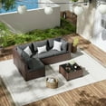 thumbnail image 3 of ELPOSUN 5 Pieces Patio Furniture Set All Weather Outdoor Sectional Sofa, Outdoor Modern Sectional Furniture Wicker Couch with Glass Coffee Table, Thicken Gray Cushions, Water Resistant, 3 of 9