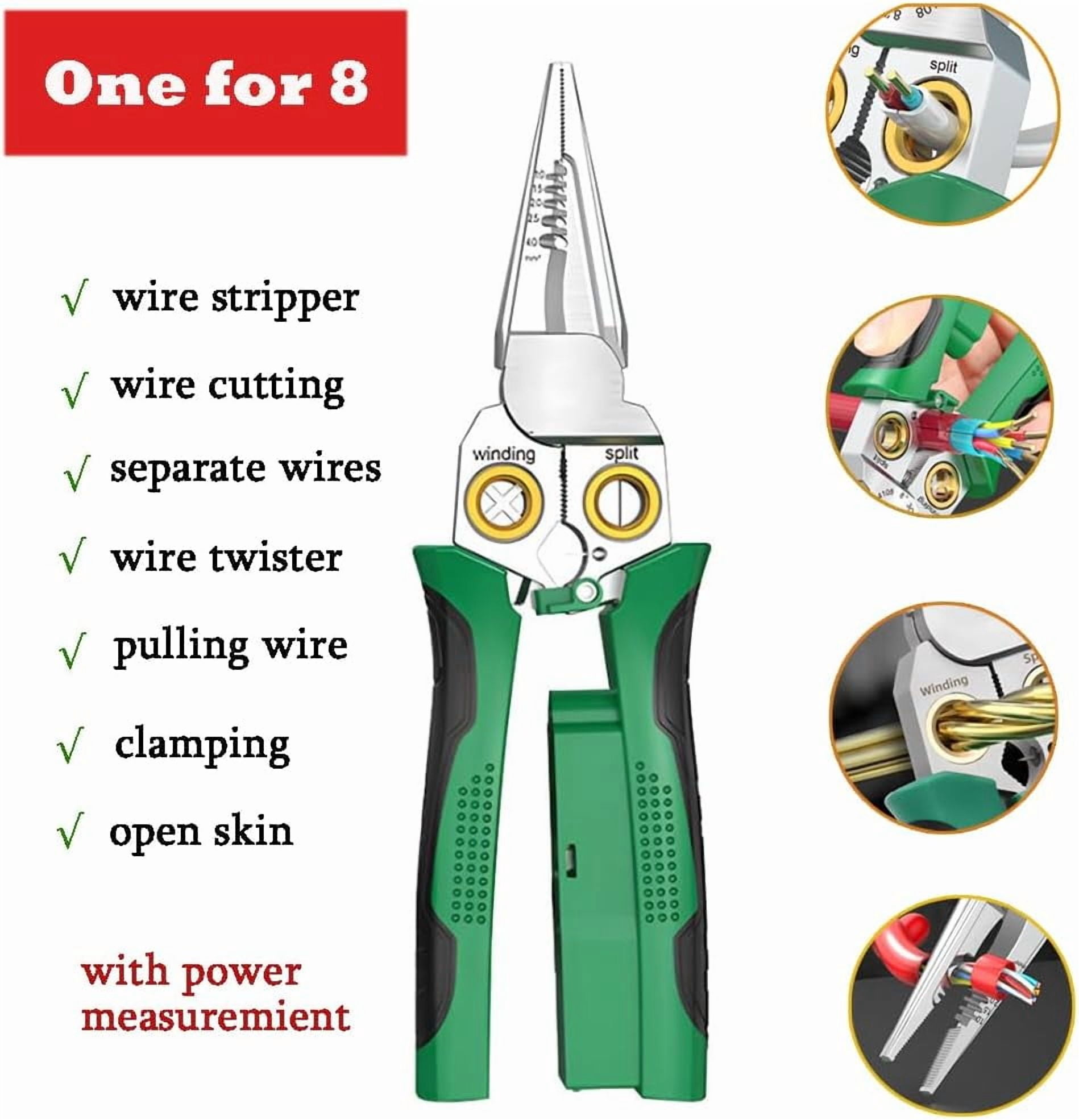 8 in 1 Wire Stripper with Voltage Tester, Crimper Stripper with Voltage Detector & Dual Alarms, 12-250V AC/DC Tester for Electrician HVAC and Car Repair Tool