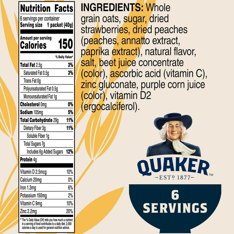 Quaker Immunity Instant Oatmeal, Strawberry Peach, Good Source of