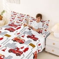 thumbnail image 3 of Castle Fairy Fire Truck Pattern Queen Sheet Sets 4 Pieces for Kids, City Scene Art Bed Set for Bedroom, Red White, 3 of 6
