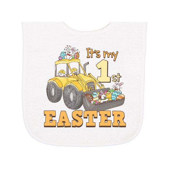 Inktastic It's My 1st Easter Construction Bunnies Baby Terry Cloth Bib