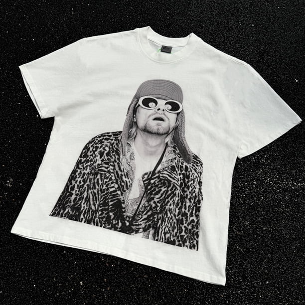 Frog Drift Kurt Cobain Graphics Streetwear, ropa Vintage de moda, camisetas holgadas casuales de gran tamaño, camisetas para hombresBlanco